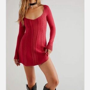 Free People Small World Sweater Dress in Red (brand new, never worn)